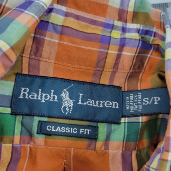 Ralph Lauren Dress Shirt Button-Down Classic Orange Green Plaid Men’s Small - Picture 3 of 3